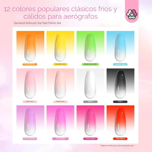 Vista 6 de SAVILAND Esmalte de Uñas en Gel para Aerógrafo Libre de Hema: Sin Dilución 12 Colores de Vitalidad Aerógrafo para Uñas Sin Acetona con Niebla Fina