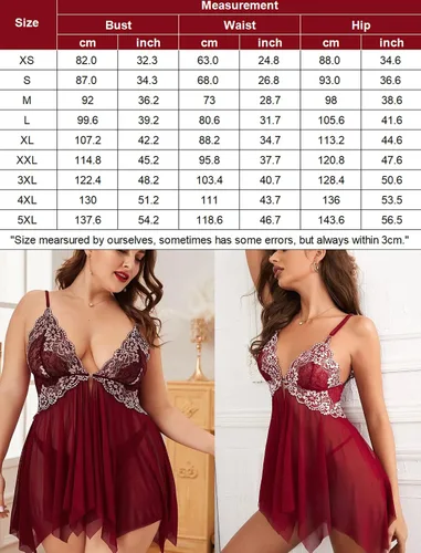 Vista 7 de Avidlove - Lencería de encaje para mujer babydoll con cierre frontal cuello en V ropa sexy de noche