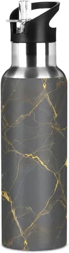 Vista 8 de Stainless Steel Water Bottle 20 Oz, BPA-Free Sport Water Bottle for Gym Outdoor Travel School, Gray Marble Gold Yellow
