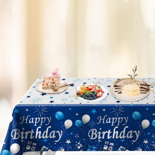 Vista 7 de Decoraciones de cumpleaños número 15 para niños y niñas azul plateado, pancarta de decoraciones de feliz cumpleaños número 15, globos de cumpleaños