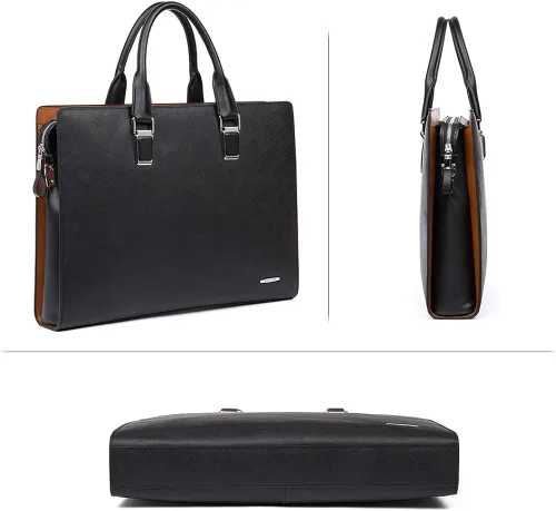 Vista 3 de BOSTANTEN Bolso de negocios del ordenador portátil del hombro del maletín del cuero formal para los hombres y las mujeres