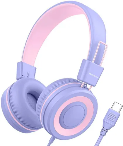 Vista 9 de Bywulanda Auriculares USB Tipo C Mejorados para Niños para la Escuela, Volumen Seguro Limitado de 94dB, Sonido Estéreo HD, Auriculares Plegables