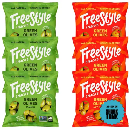 Vista 15 de Freestyle Snacks Paquetes de aperitivos de oliva, como se ve en Shark Tank, una sola porción, aceitunas frescas sin hueso, cultivadas en Grecia