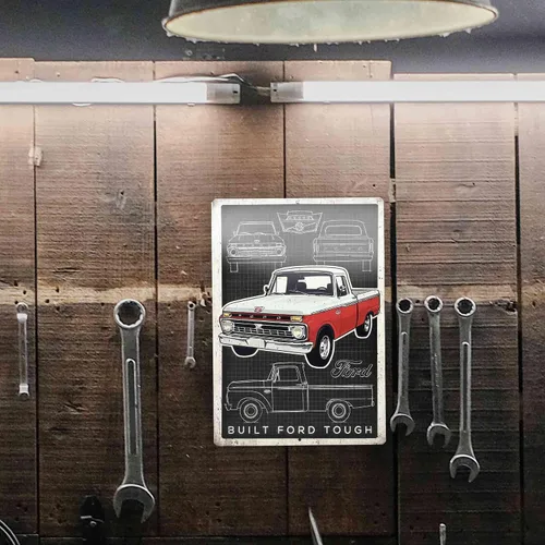 Vista 10 de Ford Logo Evolution - Letrero de metal vertical en relieve – Letrero vintage de Ford para garaje o cueva de hombre