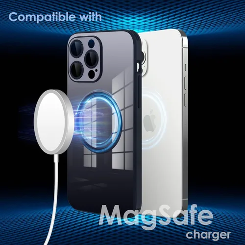 Vista 6 de Guppy Funda para iPhone 12 Pro - Parte trasera de vidrio degradado con carga magnética, película de lente, color negro