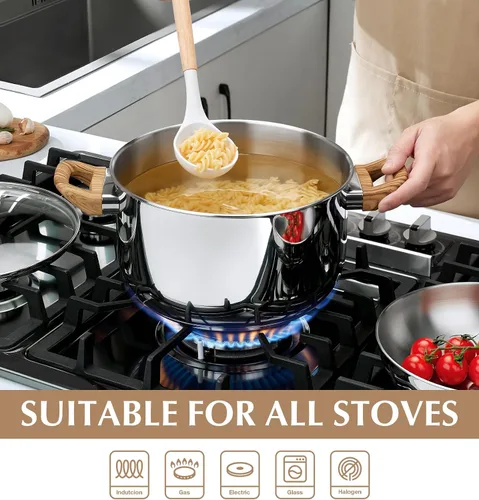 Vista 2 de Olla de acero inoxidable KOCH SYSTEME CS - Olla de inducción de acero inoxidable de 6 cuartos con tapa para pasta, sopa, espaguetis, ollas de sopa