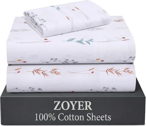 Vista 23 de ZOYER Sábanas de 100 % algodón percal tamaño individual, refrescantes y transpirables, duraderas, con una sensación nítida, suave y cómoda, bolsillo
