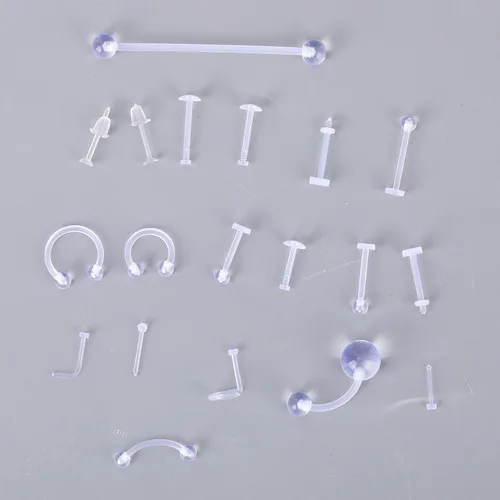 Vista 4 de 60 piezas de retenedores transparentes para cirugía, joyería de piercing de plástico para el trabajo, pezón invisible, labio, ceja, vientre
