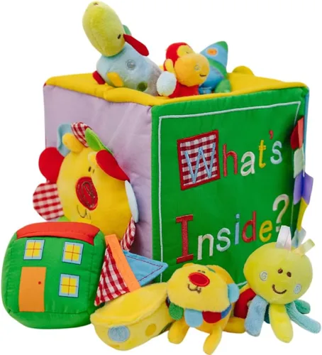 Vista 9 de Genius Baby Toys Caja de regalo y juego original de sorpresa, bordado a mano con 8 juguetes sensoriales y táctiles de felpa para bebés, cubo