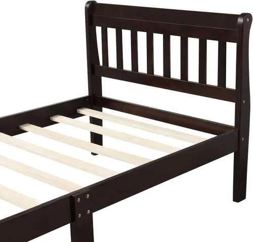 Vista 6 de Merax Base de colchón sólida de tamaño individual con cabecero y soporte de listones de madera/plataforma no necesita somier, espresso (rayas)