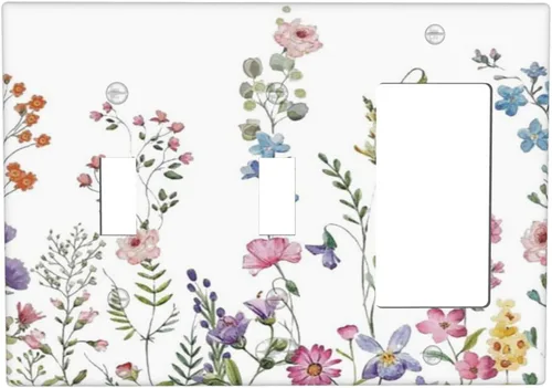 Vista 183 de Placa de Pared en Blanco de 1-Gang Sin Dispositivo Beige Lindo Vintage Boho de los 70s Hongo Fungus Planta Floral Botánica Libélula Interruptor