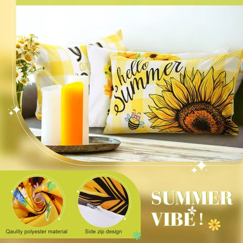 Vista 3 de Tatuo Juego de 16 fundas de almohada navideñas de 12 x 20 pulgadas, fundas de almohada de temporada de verano, diseño de gnomo de flores, fundas