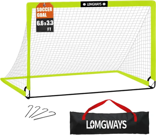 Vista 12 de LOMGWAYS Portería de fútbol – Red plegable para niños y jóvenes – Portería de fútbol interior + exterior con bolsa de transporte – Fácil instalación