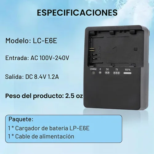 Vista 6 de Cargador de batería LC-E6 LC-E6E LP-E6N para Canon EOS R R5 R6 5D Mark II 5D Mark III 5D Mark IV 5DS 5DS R 6D 6Da 6D Mark II 7D 7D Mark II 60DA 60D