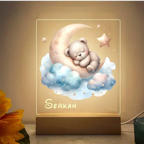 Vista 7 de Luz nocturna de bebé con nombre, adorable lámpara LED con patrón de animales, regalo personalizado pensado para niños y niñas recién nacidos