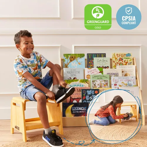 Vista 6 de ECR4Kids Taburete ajustable para sentarse o escalonar con almacenamiento, madera, muebles para niños, miel