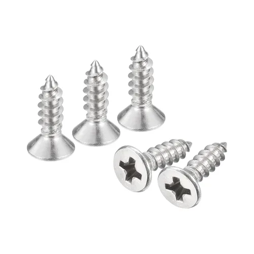 Vista 26 de uxcell Tornillos de chapa de cabeza plana #4x1, 50 tornillos de madera Phillips Drive Tornillos de acero inoxidable 304 Autoperforantes