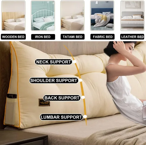 Vista 6 de Funda de almohada triangular grande para cabecero tamaño Queen, cojín para cabecero y respaldo, soporte de posicionamiento, almohada de descanso