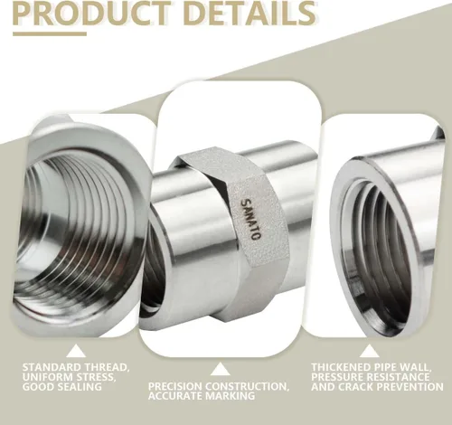 Vista 4 de SANATO 3 piezas de acoplamiento hexagonal de forja de acero inoxidable 304, accesorios de tubería roscados hembra NPT de 1/2" NPT de 1/2