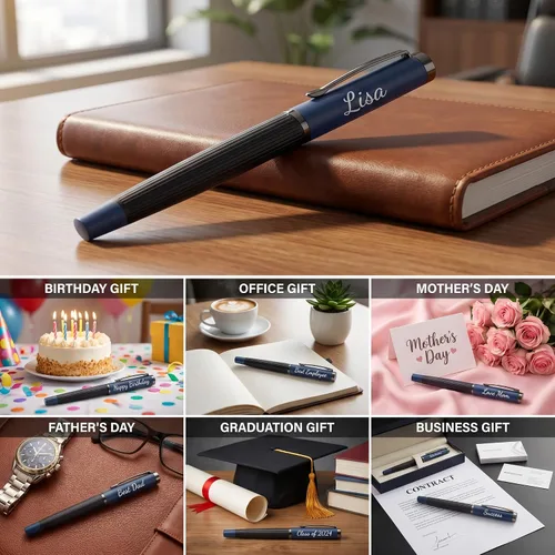 Vista 4 de Ancolo Bolígrafos de rodillo personalizados, punta media, con caja de regalo, tarjeta de regalo, bonito regalo de recuerdo, grabado con tu