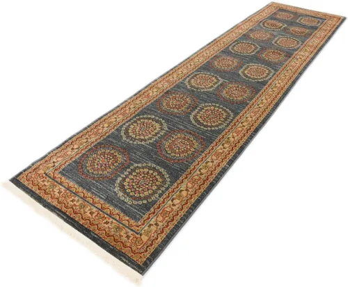 Vista 4 de Unique Loom Fars Collection - Alfombra moderna con diseño tribal de medallón con tonos naturales, 2 pies 7 pulgadas x 10 pies 0 pulgadas, azul