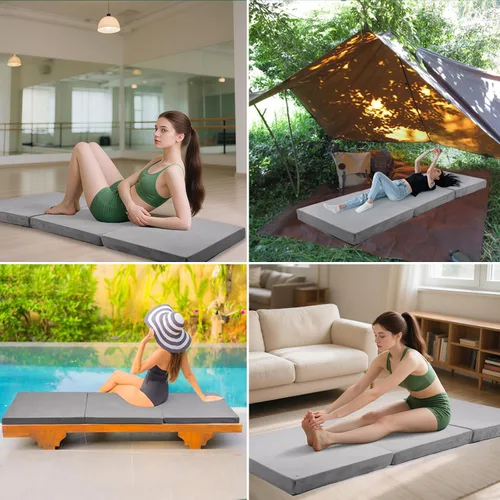 Vista 2 de Colchón plegable, colchón de espuma viscoelástica triple con funda plegable y lavable, camping, cama de invitados plegable, tapete de viaje