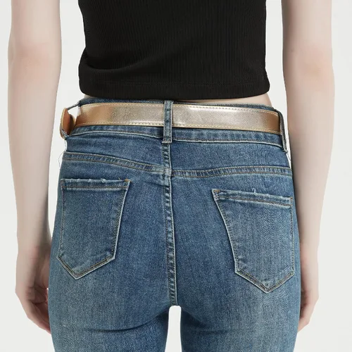 Vista 5 de WEIXUERO Cinturones de cuero dorado para mujer, pantalones de mezclilla brillantes, cinturón brillante para club, vestidos de fiesta