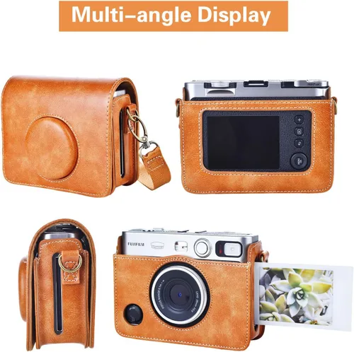 Vista 4 de Rieibi Mini EVO - Funda protectora de piel sintética retro para cámara instantánea Fujifilm Instax Mini EVO - Funda extraíble con correa ajustable