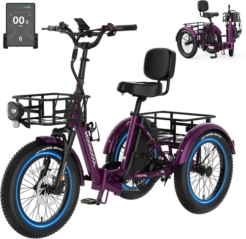 Vista 17 de MOONCOOL Electric Tricycle for Adults, 500W/750W Folding Electric Trike for Adults, 20"x3.0" Fat Tire 3 Wheel Electric Bike, Aluminum Frame