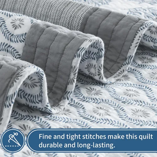Vista 5 de KALOOLA - Juego de ropa de cama con colcha acolchada de retazos tamaño queen, 100% algodón, colcha ligera con 2 fundas de almohada, colcha