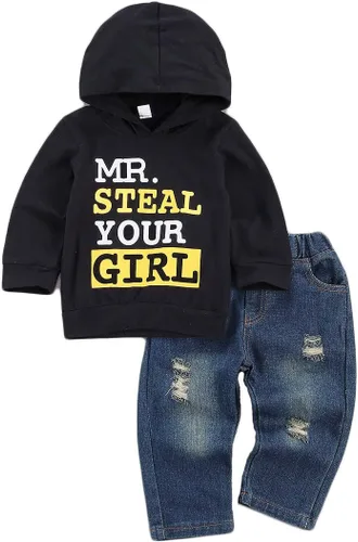 Vista 14 de fhutpw Conjuntos de ropa para bebé niño pequeño con sudaderas con capucha y jeans para otoño e invierno 6 9 12 18 24 meses A-Negro