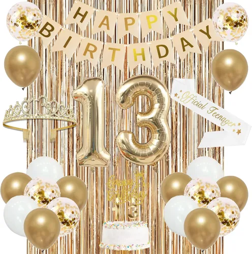 Vista 34 de Trgowaul Decoraciones de 9º cumpleaños para niñas, pancarta, banda y corona, decoración de pastel, globo de número 9, cortinas de flecos