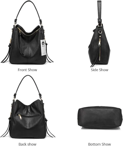 Vista 7 de Realer Bolsos Hobo para mujer, de piel sintética, bolso grande con borla