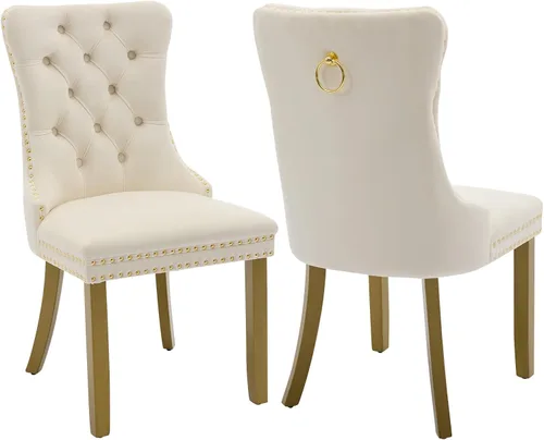 Vista 88 de Juego de 2 sillas de comedor de terciopelo beige, modernas sillas de cocina tapizadas