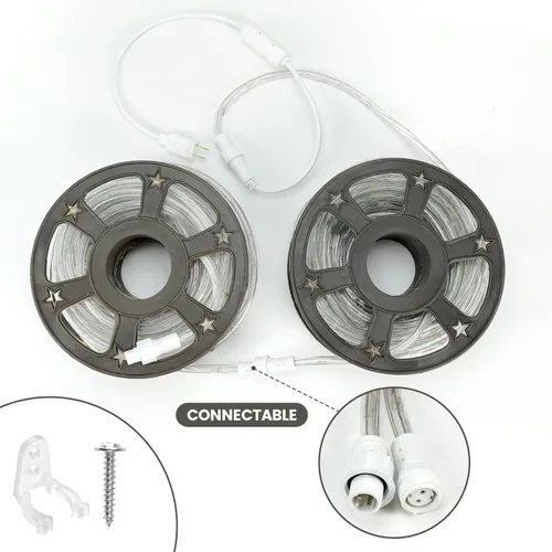 Vista 6 de DINGFU Cuerda de luces LED impermeables de 50 pies, 360 luces LED de 110 V conectables para interiores y exteriores, para terraza, patio, piscina