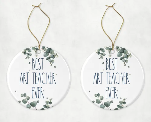 Vista 3 de DiandDesignGift Adorno para profesor de arte, el mejor regalo de Navidad para profesor, regalo de cumpleaños, aniversario, adorno de cerámica
