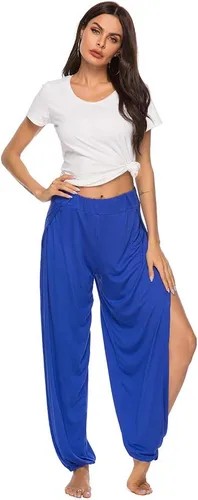 Vista 4 de AvaCostume - Pantalones de harén de corte alto para mujer, estilo hippie