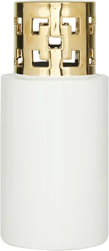 Vista 3 de CosmoLiving by Cosmopolitan Jarrón decorativo de cerámica con detalles dorados recortados, florero para decoración del hogar, 5 x 5 x 12 pulgadas