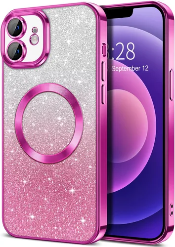 Vista 112 de Hython Funda para iPhone 13 Pro transparente con purpurina magnética [compatible con MagSafe] Protector completo de lente de cámara delgado