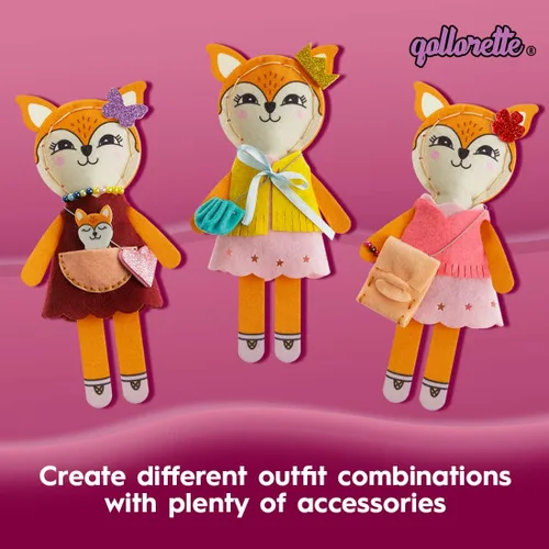 Vista 6 de qollorette Kit de costura de fieltro para niños, haz tu propio juguete de zorro, kit de manualidades para niños - Kit de costura Haz un amigo - Kit