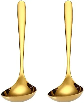 Vista 7 de Paquete de 2 cucharones de sopa negros de acero inoxidable para servir salsa de cocina