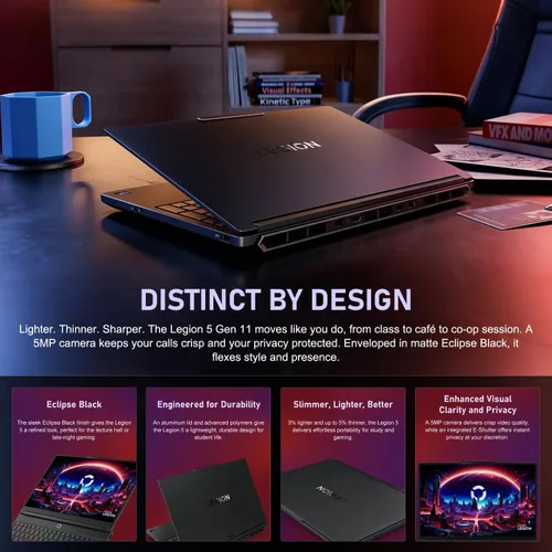 Vista 9 de Lenovo Legion 5a RTX 5060 Ryzen 7 250 16GB DDR5 1TB SSD portátil