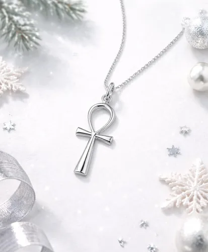Vista 4 de AeraVida Collar de plata de ley 925 con cruz religiosa ANKH egipcia de eternidad, Metal