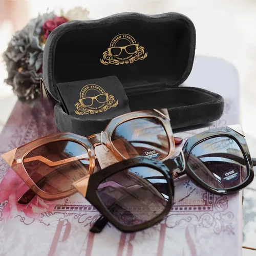 Vista 5 de Modern Eyewear Estuche rígido para gafas Funda protectora de terciopelo para gafas Estuche para gafas de sol con paño de limpieza