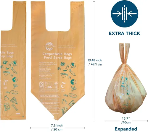 Vista 5 de Bolsas de basura compostables de 1.6 galones, bolsas de basura pequeñas para contenedor de encimera, extragruesas de 0.78 mils, certificado US BPI