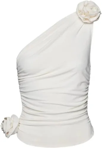 Vista 6 de Owl's-Yard Camiseta sin mangas sexy con borlas y volantes para mujer, diseño de tubo corto de malla transparente 3D, sin mangas, ajustada, camiseta