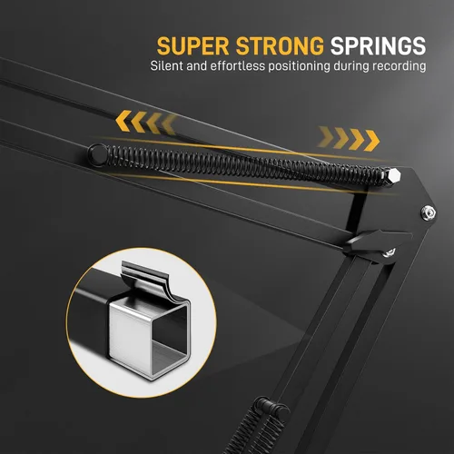 Vista 5 de MAONO Brazo articulado para micrófono: Brazo de micrófono de suspensión metálica ajustable para podcast, juegos, transmisión, grabación