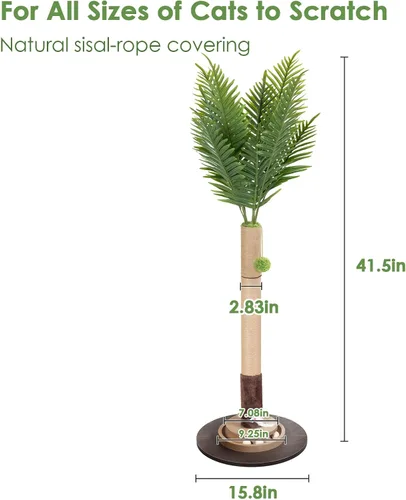 Vista 2 de Rascador para gatos, torre de árbol para gatos de 35 pulgadas de alto con bola colgante para gatos de interior y adultos, palma de areca, cuerda