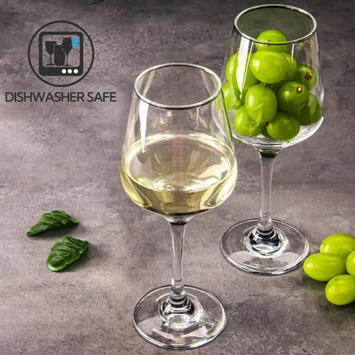 Vista 6 de Juego de 6 copas de vino transparentes de 12 onzas con tallo, aptas para lavavajillas Cristalería blanca roja clara para el uso diario del hogar