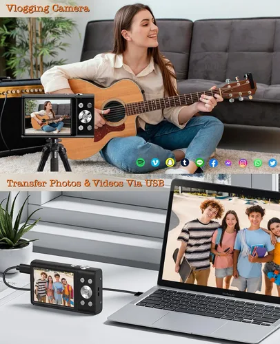Vista 6 de Cámara digital, cámara de vlogging 4K para cámaras de enfoque automático de YouTube para fotografía con zoom digital de 16X, cámara digital compacta